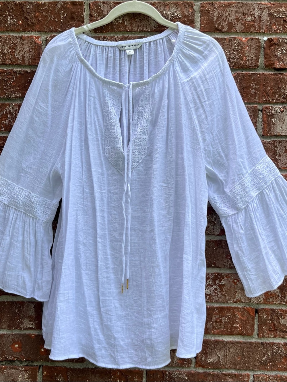 Counterparts peasant blouse lace bell sleeves white woman Sz XL elastic neckline
